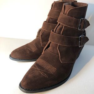 Anthropologie Women’s Suede Bootie Double Buckle